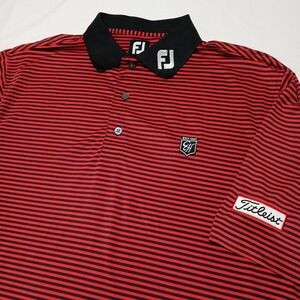 Footjoy Men's Titleist Red & Black Striped Golf Polo Size Large Hudson Club Logo